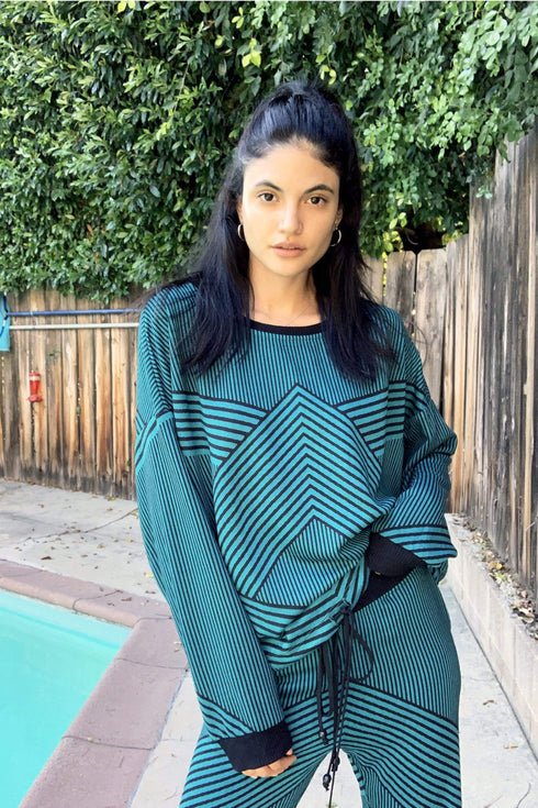Brit Wit  Sweatshirt  Top - Teal and Black Stripe